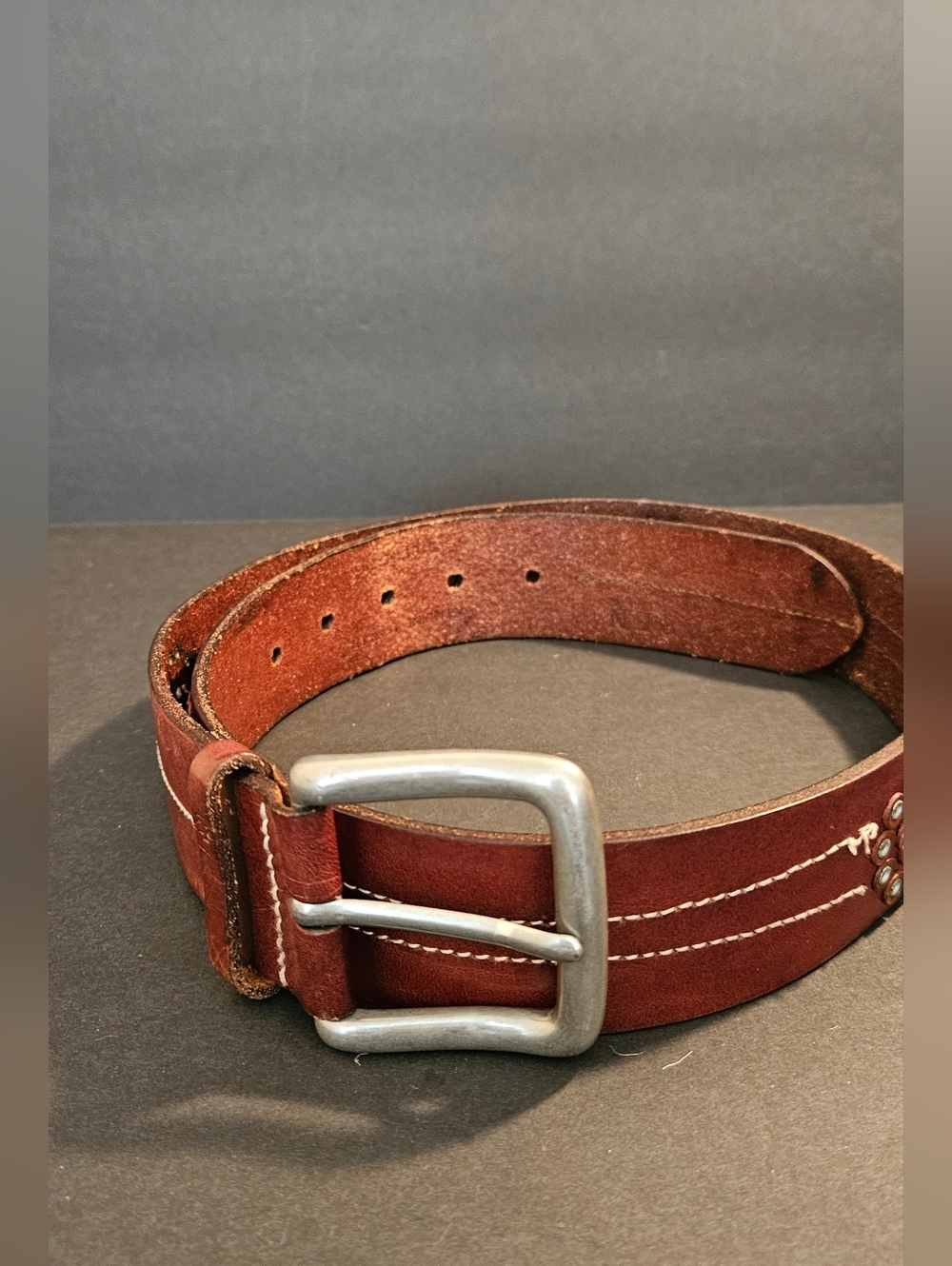 Ralph Lauren Brown Leather Belt with Silver-Tone Buckle